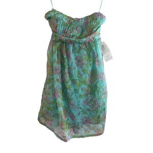 Y2K Vintage Tramp Sundress Women S Polyester Blue Green Floral Strapless tunic